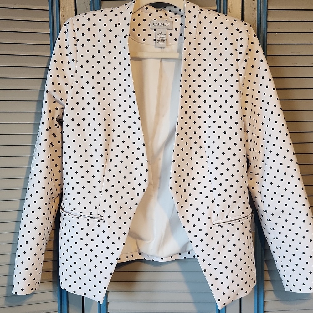 Carmen Marc Valvo White & Black Polka Dot Blazer - Picture 14 of 14